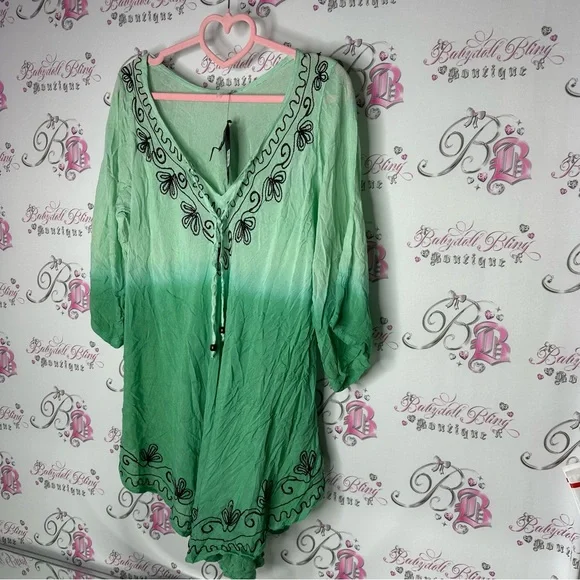Didi’s dress ombré green embroidered embroidery floral corset lace up tie up - Picture 3 of 9